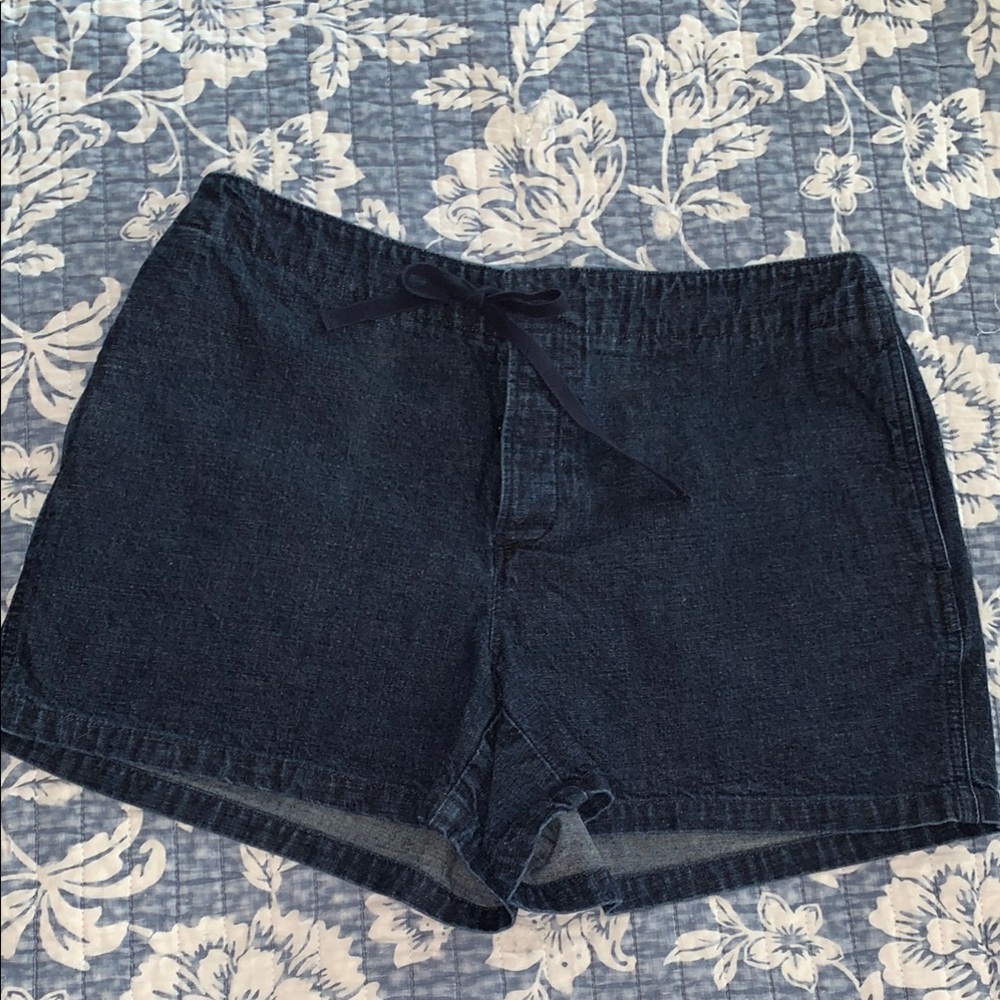 J. Crew Denim Shorts Size 6 Dark Blue Four Pockets Button Fly Tie Waist